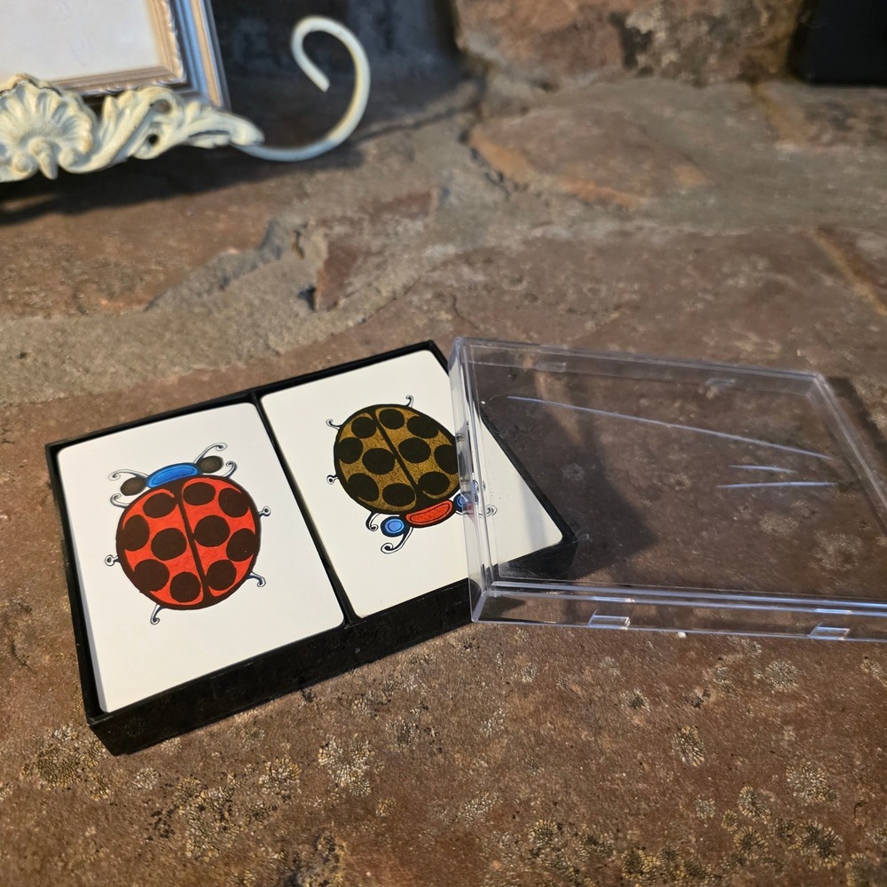 Vintage Stardust Pinochle Playing Cards Double Deck Ladybug Nu-Vue USA Case